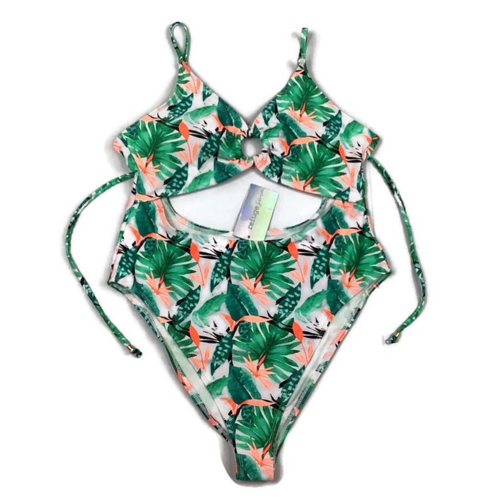 Refuge Swim Tropical Print One Piece Swim Suit Bathing Suit XL NEW!